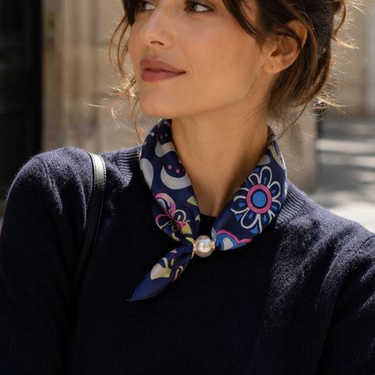 Neck Scarf Magnetic Pearl Navy Multi