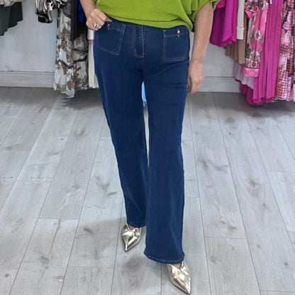 Jessie Dark Denim Blue Straight Leg Jeans Pocket Front