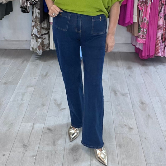 Jessie Dark Denim Blue Straight Leg Jeans Pocket Front
