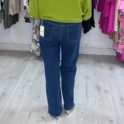 Jessie Dark Denim Blue Straight Leg Jeans Pocket Front