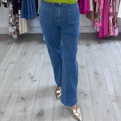 Tammy Light Blue Denim Straight Leg Jeans Front Pockets