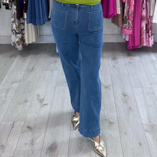 Tammy Light Blue Denim Straight Leg Jeans Front Pockets