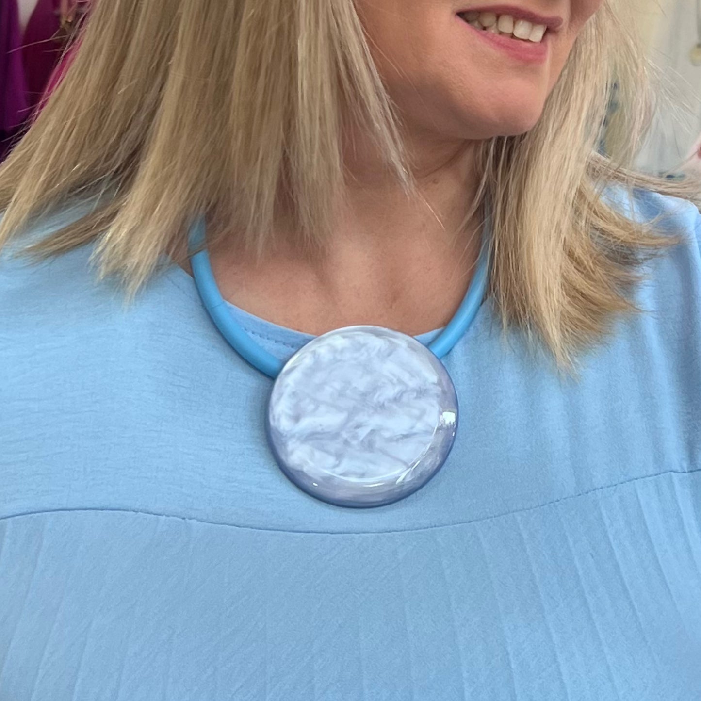 Blue Resin Circle Statement Necklace