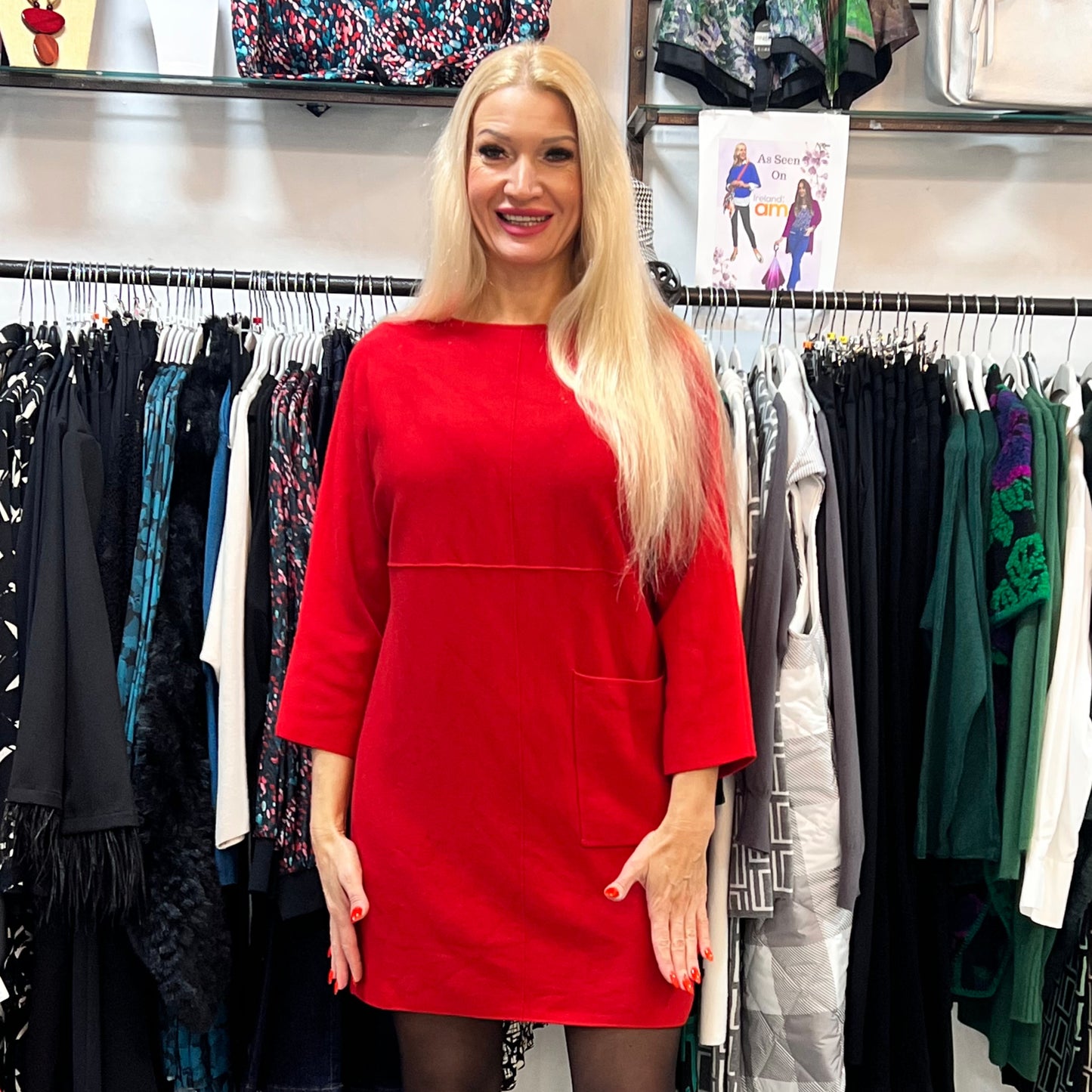 Rosa Red Knit Jumper Dress With Pockets