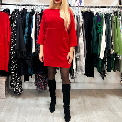 Rosa Red Knit Jumper Dress With Pockets