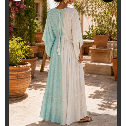 Aqua & Cream Boho Maxi Dress (PRE-ORDER)
