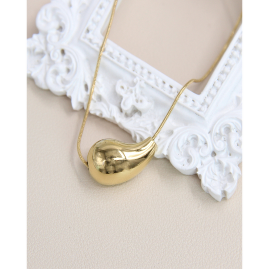 Gold Stainless Steel Oblong Drop Necklace