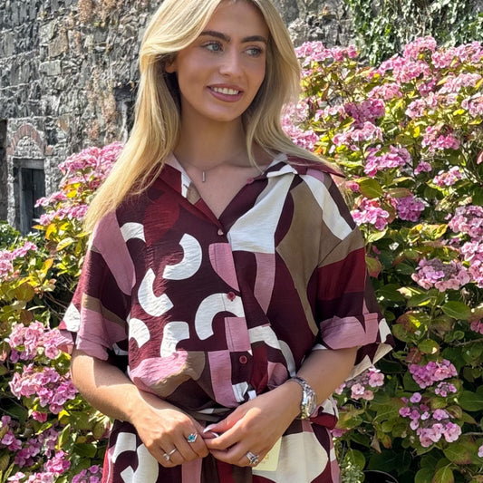 Wine & Cream Abstract Shirt Top