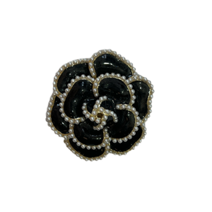 Black & Pearl Camellia  Brooch