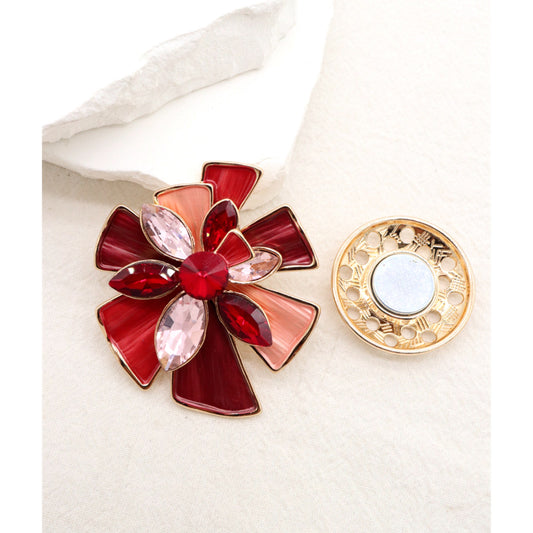Magnetic Brooch Red Flower/Crystals