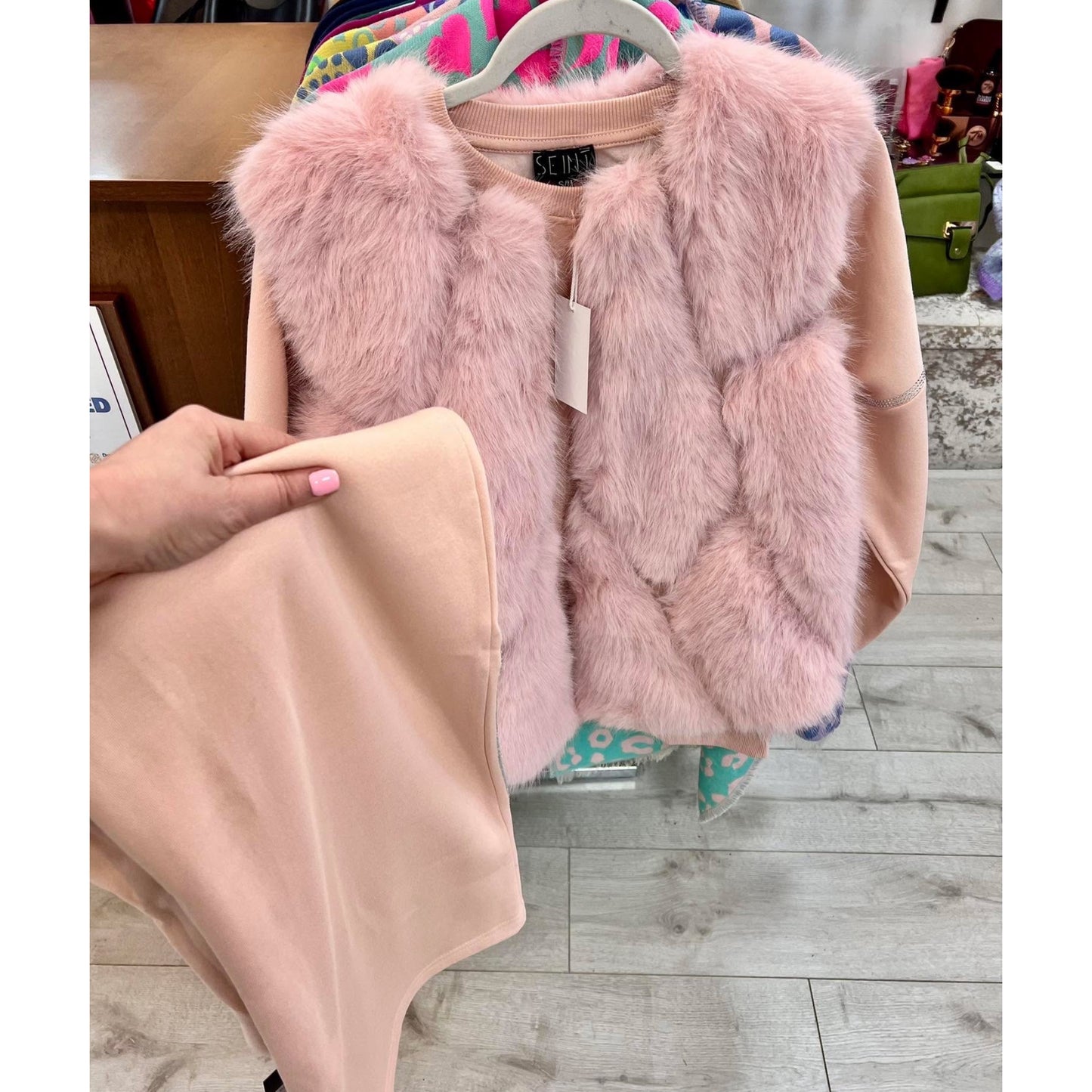 Powder Pink Faux Fur Diamond Gilet Jacket