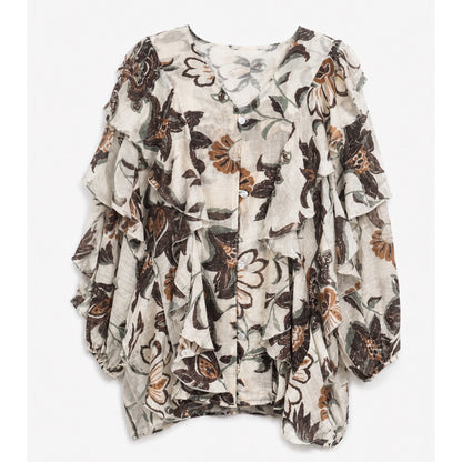 Autumn Bloom Ruffle Blouse Cream Floral