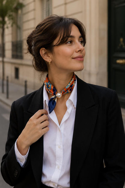 Neck Scarf Magnetic Pearl Navy & Mustard
