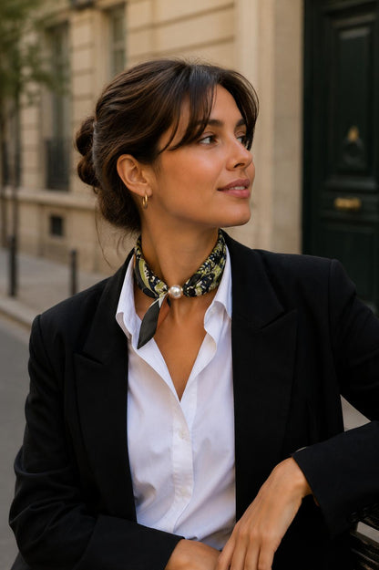 Neck Scarf Magnetic Pearl Khaki Paisley