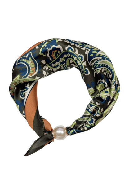 Neck Scarf Magnetic Pearl Khaki Paisley