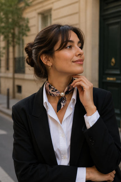 Neck Scarf Magnetic Pearl Black Paisley