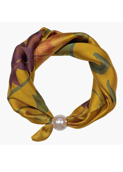 Neck Scarf Magnetic Pearl Mustard Floral