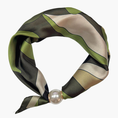 Neck Scarf Magnetic Pearl Khaki & Cream Leaf