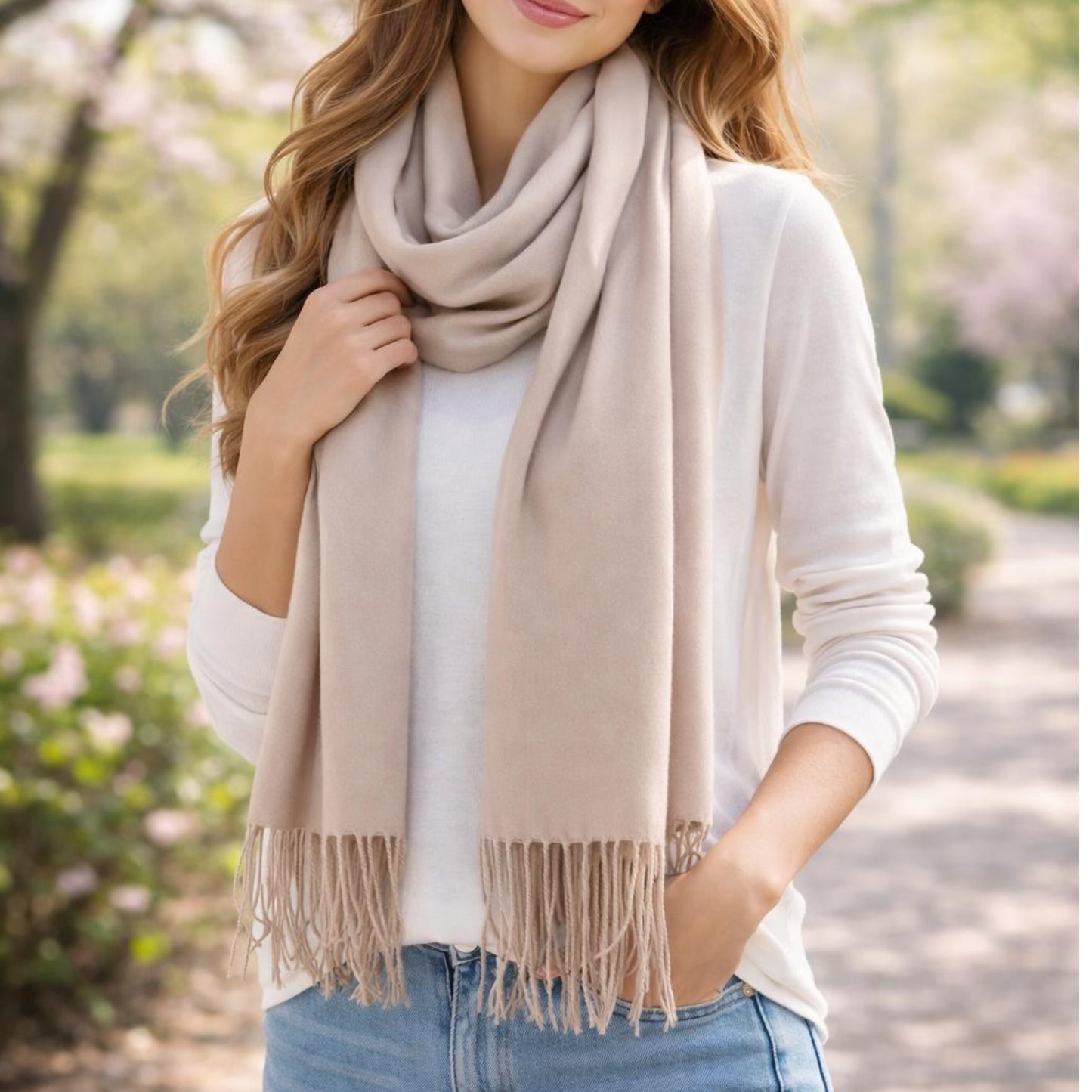 Taupe Fringed Pashmina