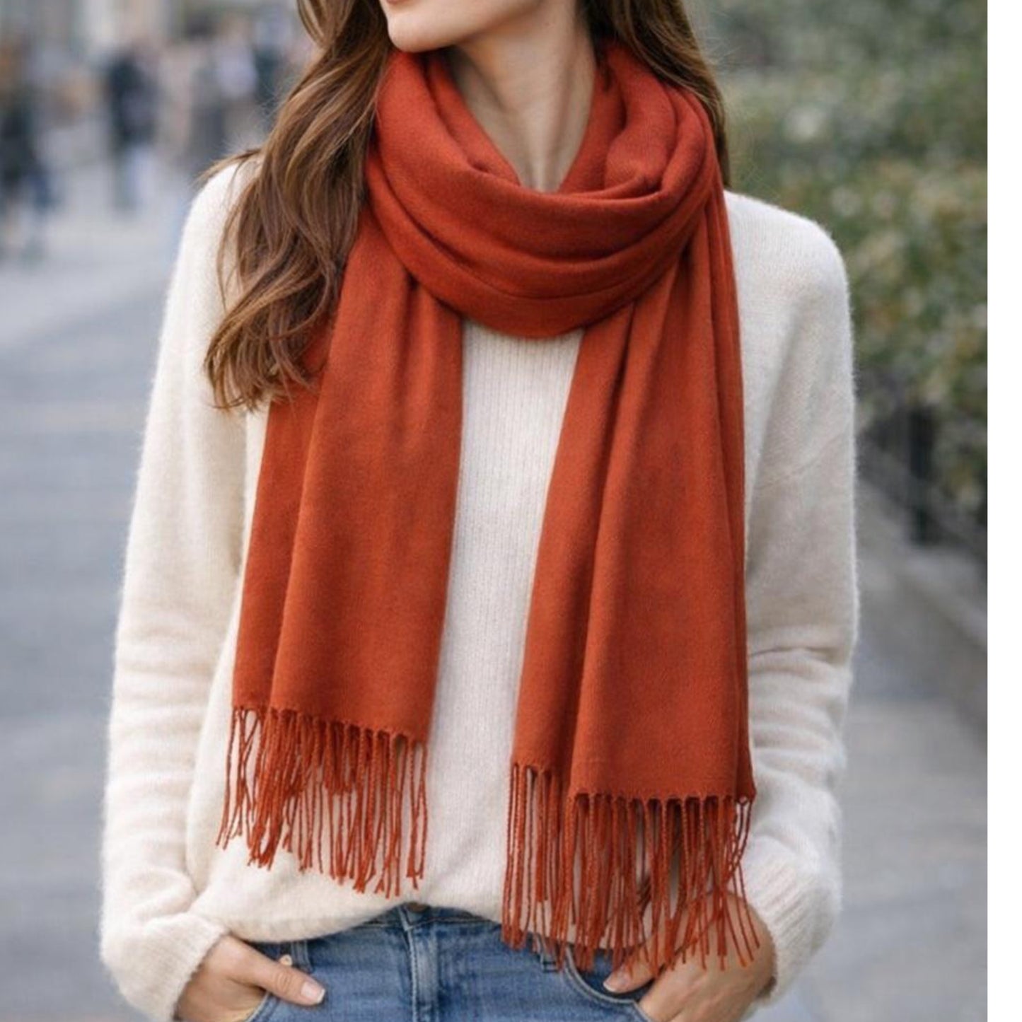 Rust Fringed Pashmina