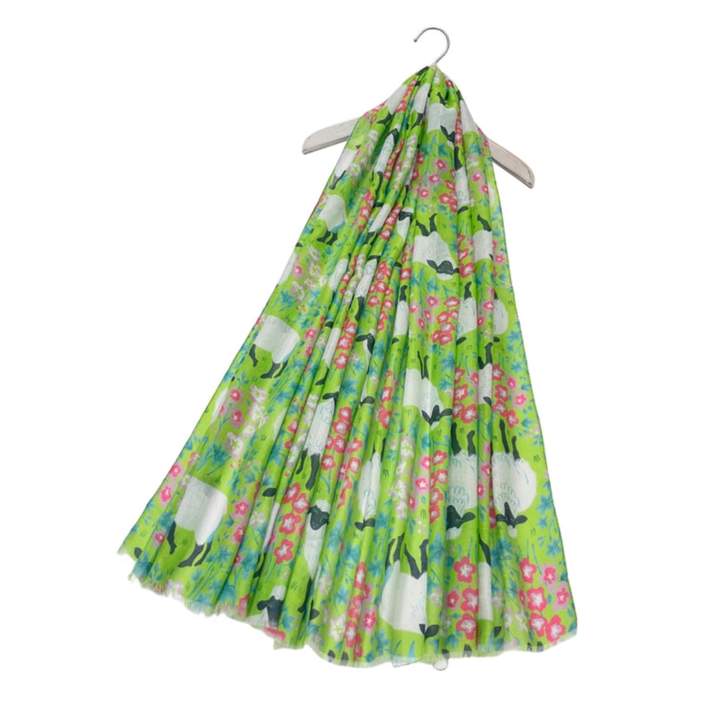 Green Cute Sheep & Spring Floral Scarf