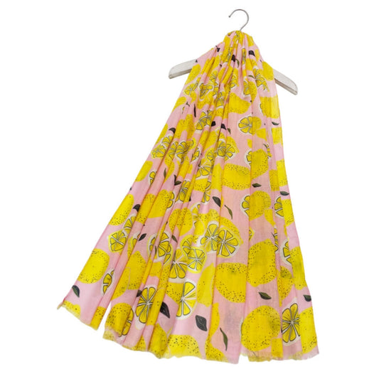 Lemon Fruit Print Frayed Scarf