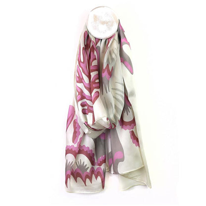 POM Silky ecru, mauve and pink coral print recycled yarn scarf