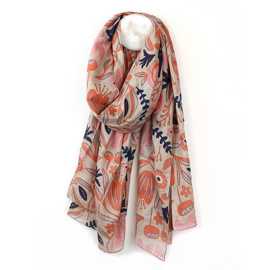 POM Organic cotton coral mix botanical print scarf