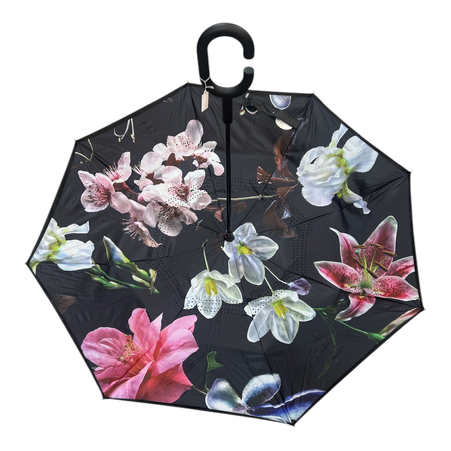 Upside Down Umbrella Black/Lillies