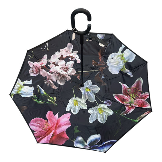 Upside Down Umbrella Black/Lillies