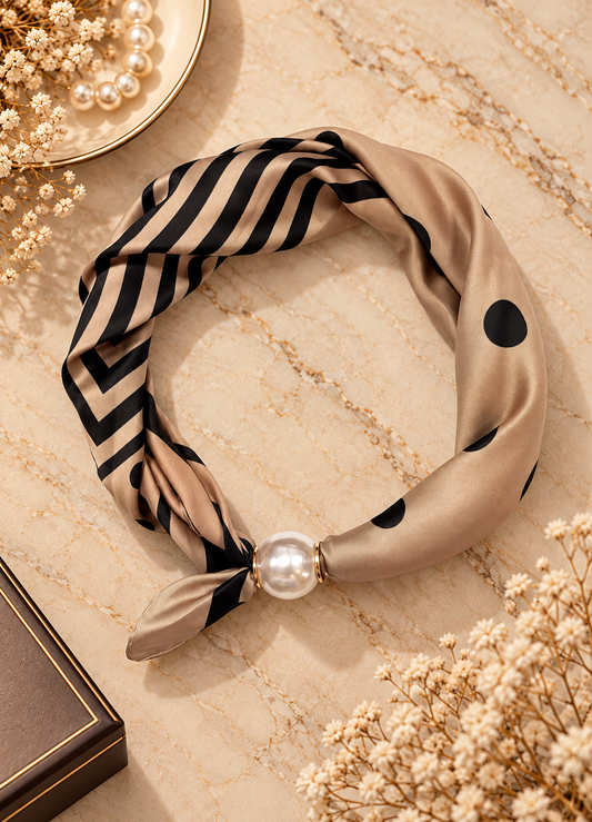 Magnetic Scarf Polka Dot Taupe & Black