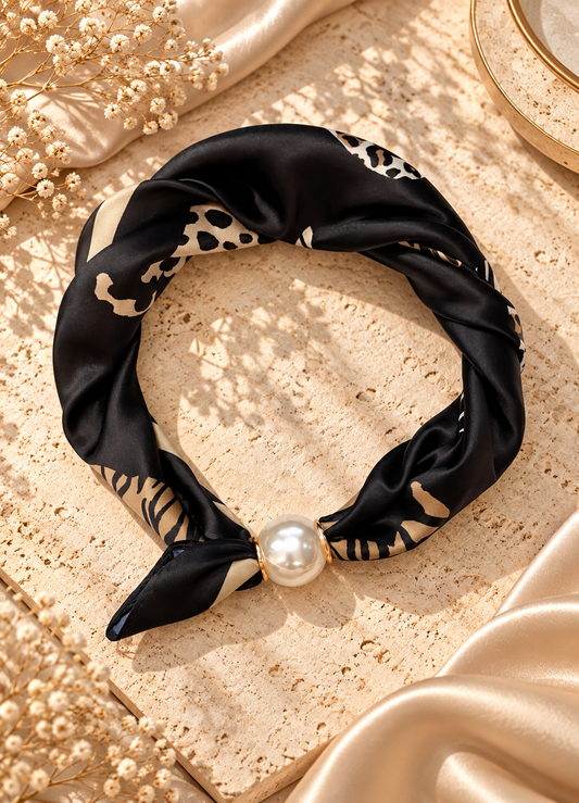 Magnetic Scarf Black & Leopard Design