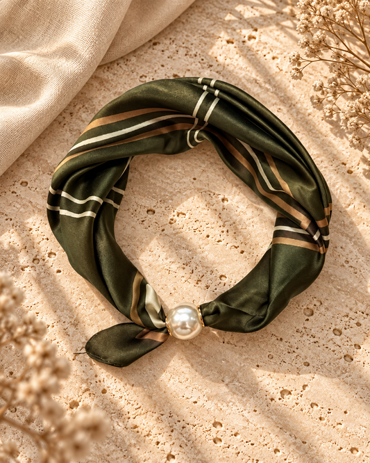 Khaki Green & Gold Criss Cross Neck Scarf