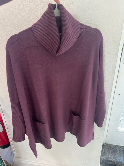 DECK Oversized Polo Neck Jumper Mulberry