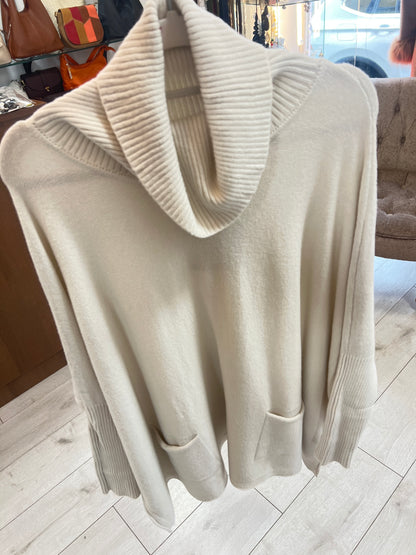 DECK Oversized Polo Neck Jumper Light Beige
