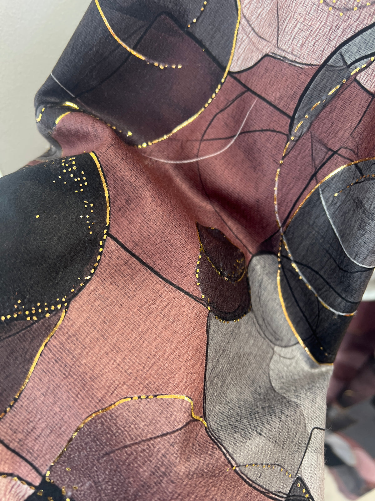 Plum Multicoloured Abstract Scarf Gold Threading