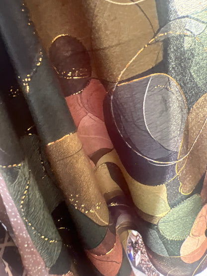 Green Multicoloured Abstract Scarf Gold Threading