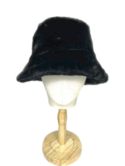 Black Faux Fur Bucket Hat