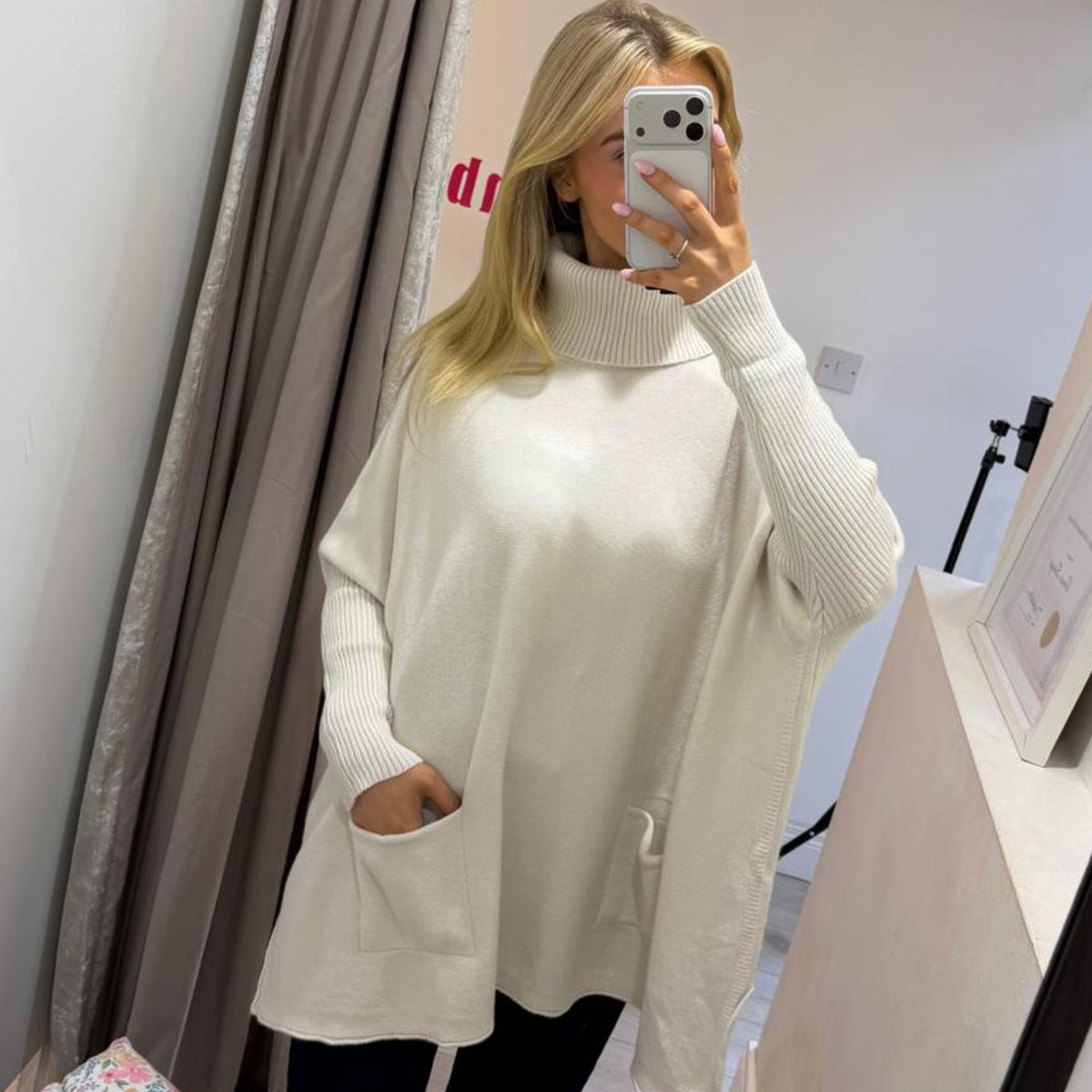 DECK Oversized Polo Neck Jumper Light Beige