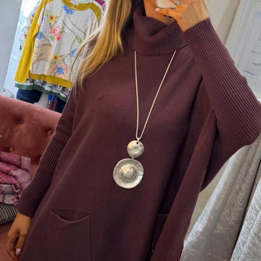 Silver Metal Circular Pendant Long Necklace