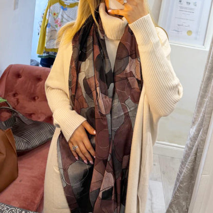 Plum Multicoloured Abstract Scarf Gold Threading