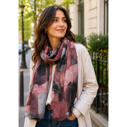 Plum Multicoloured Abstract Scarf Gold Threading