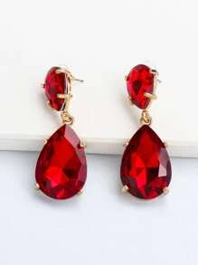 Red Jewelled/Gold Teardrop Earrings