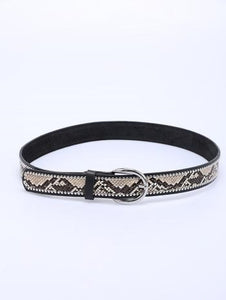 Beige/Black Snake Print Buckled Belt
