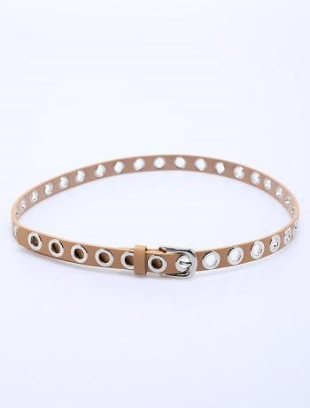 Camel Silver Eyelet Buckled Belt