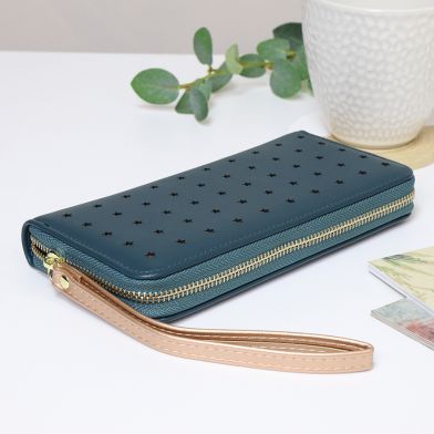 POM Faux Leather Wrist Strap Star Wallet