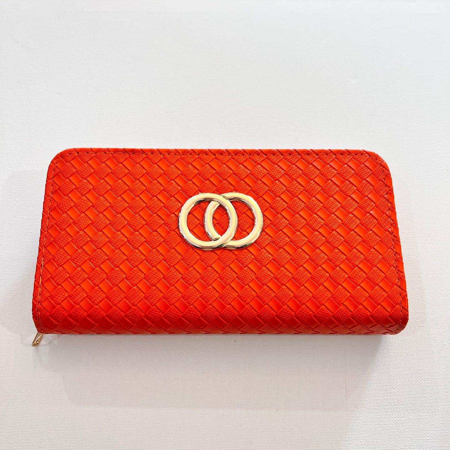 Woven Leatherette Double Zip Wallet