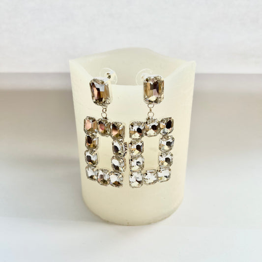 Clear Crystal Rectangular Drop Earrings